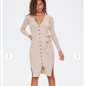 Ribbed Button-Down Sweater Dress